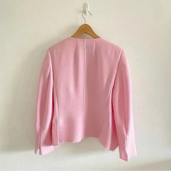 AKRIS Garry Pink Double-Faced Wool Crepe Fringe Jacket Sz 12 - Picture 9 of 16